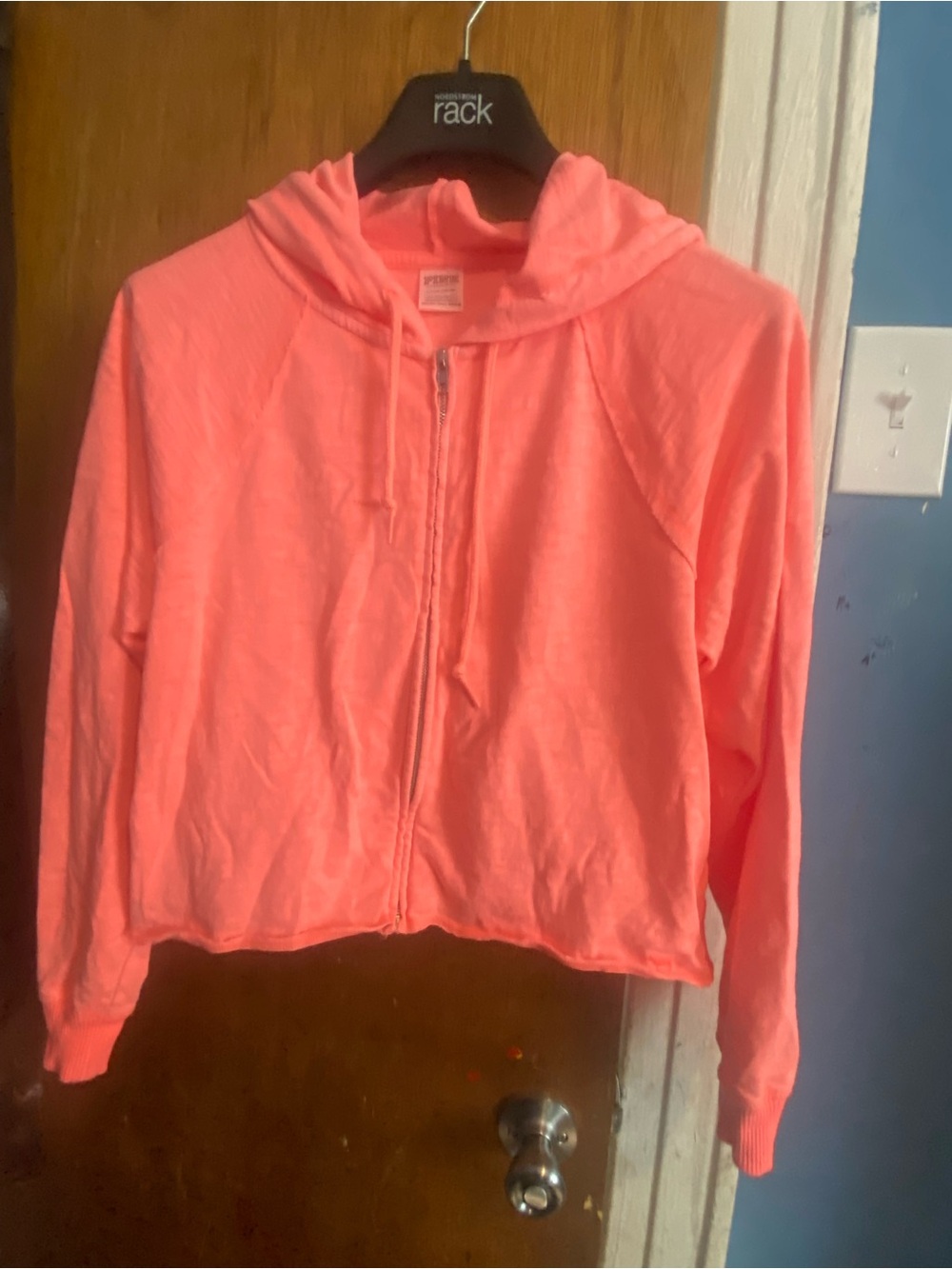 PINK Victoria's Secret Neon Coral Zip-Up Hoodie